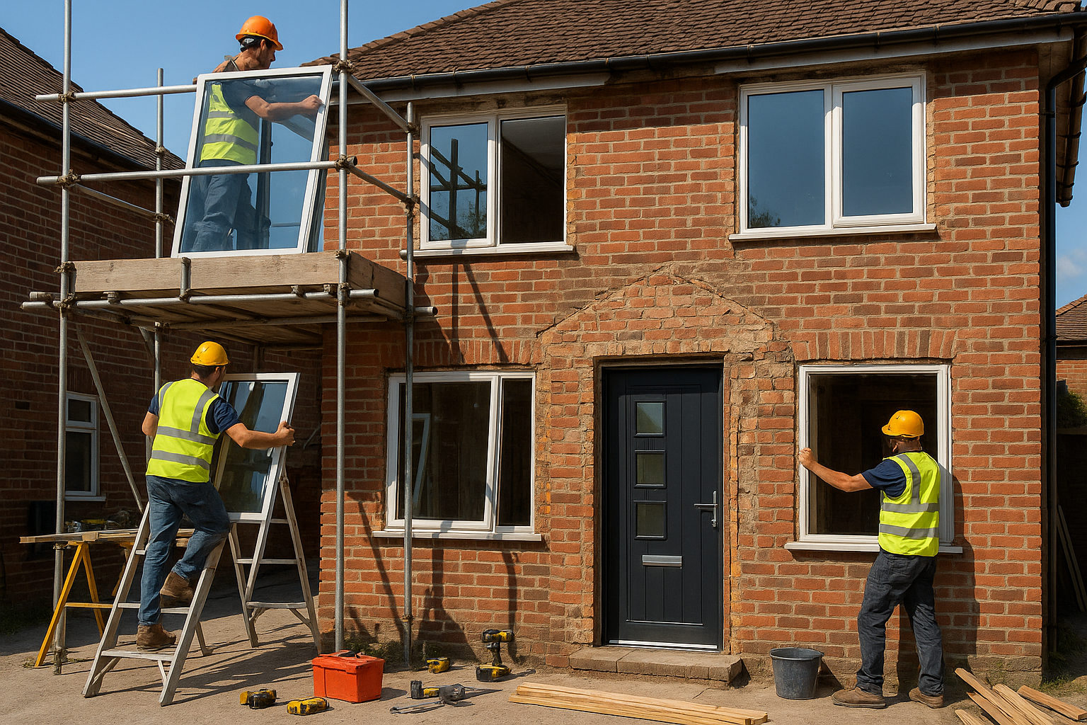 Image of house being worked on getting new windows and doors